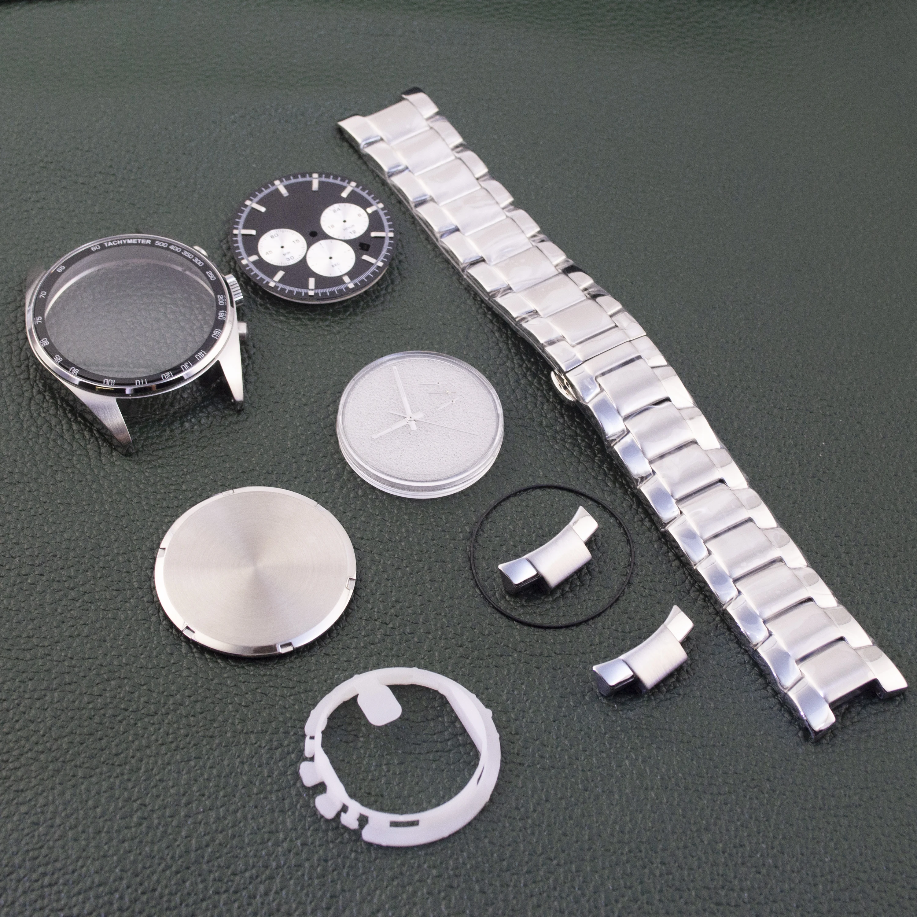 

Silver 42mm Watch Case Strap 35.5mm Dial Luminous Hands Stainless Steel Strap Case for VD53 Quartz Movement 22mm Strap