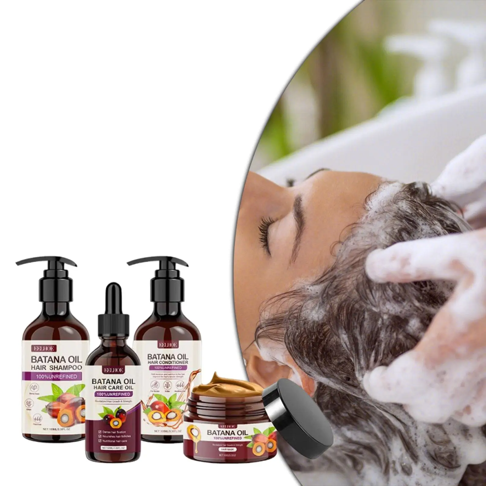 Juego de cuidado del cabello con aceite de Batana, 4 piezas, versátil, ligero, fácil de llevar para alisar el cabello, champú hidratante, mascarilla de 100ml, 100G