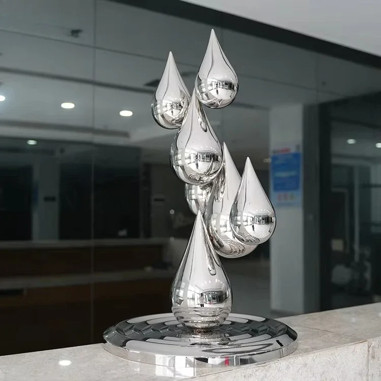 Metal sculpture Abstract art Stainless steel water drop sculpture Interior decoration