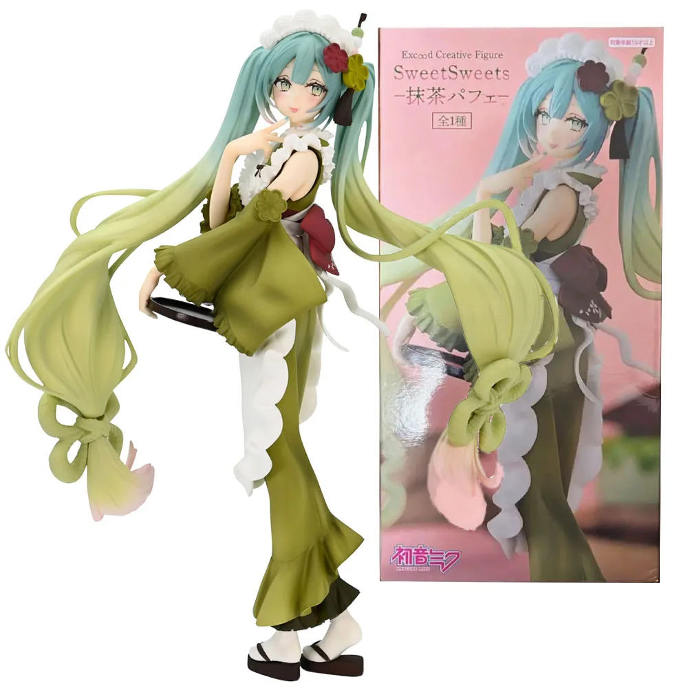 23CM Hatsune Miku Figure Anime Parfil Future Matcha Ice Cream Cute Charm Unlimited Green Model Toy Gift Collection Ornaments PVC