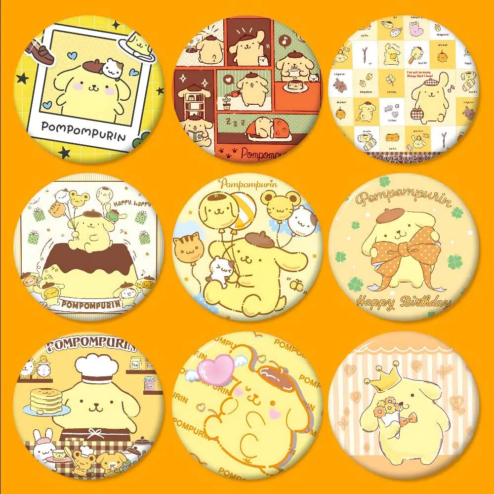 Anime P-Pompompurines Cute Tinplate Pin Button Custom Anime Role Old-school Brooch Cartoon Collar Badge Jewelry Gift Fans
