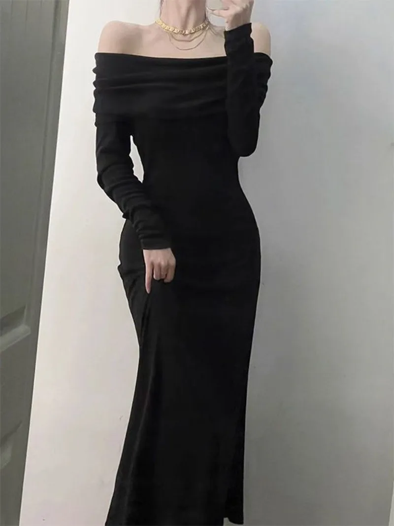 

One shoulder style long sleeved dress for women 2024 new autumn and winter fashion slim fit and slimming effect paired with ZXEP