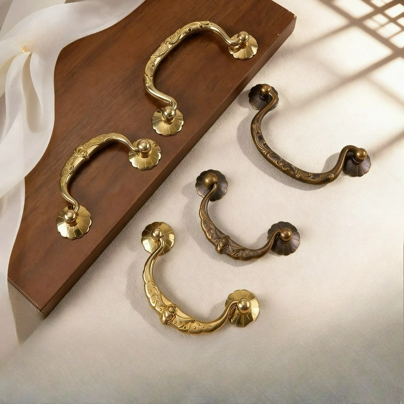 Hardware Accessories Retro Furniture Drawer Double Hole Handle Middle Ancient Style Bookstore Brass Cabinet Door Handle