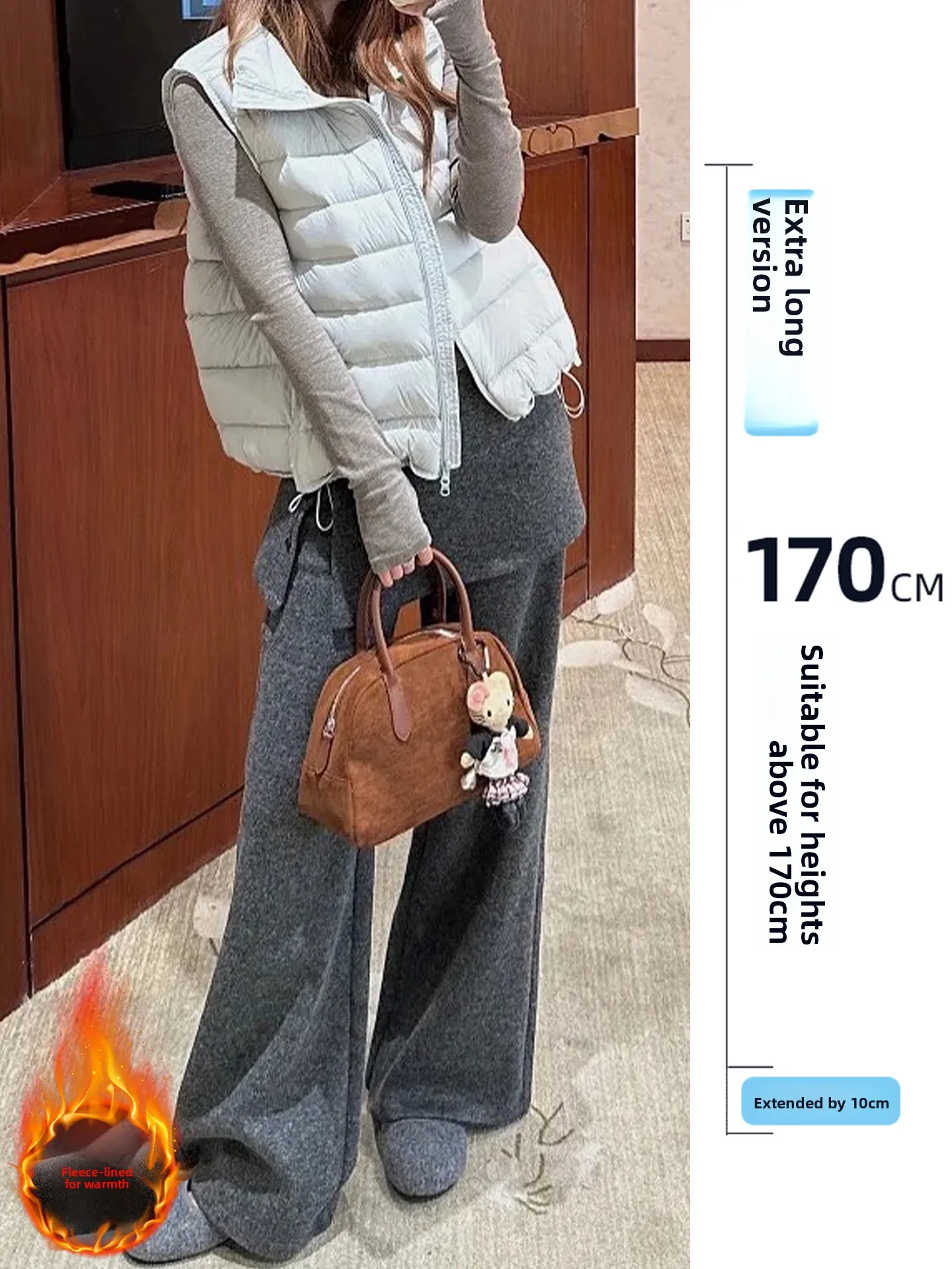 

Tall Women's Deep ey Woolen Fce Lined Casual Pants Slimming Loose Fit Warm Autumn Winter Faion Ladies' Clothing