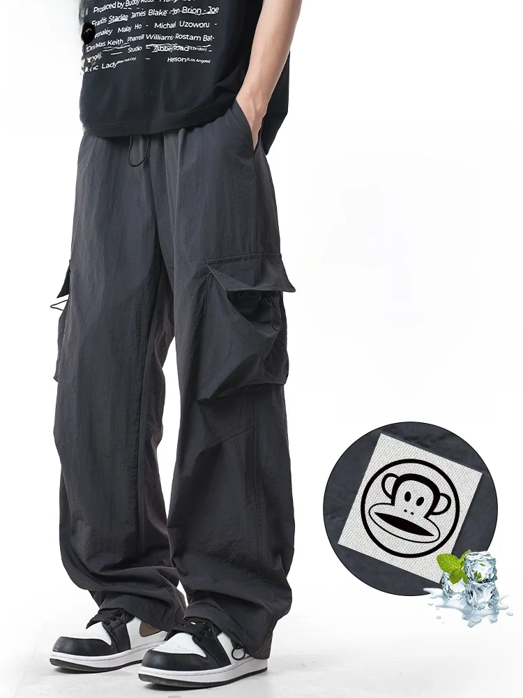 

PaulFrank Large Mouth Monkey Men's Workwear Pants Lightweight Breathable American Retro Big ket Wide Leg Casual Pants