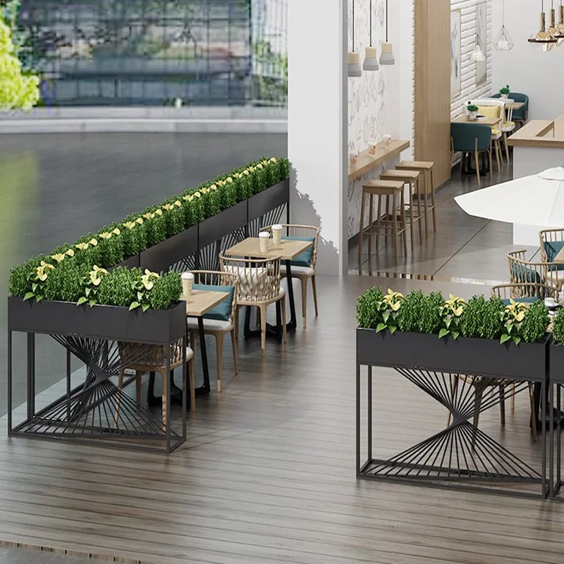 Outdoor rectangular white green plant fence flower box, modern restaurant partition flower trough