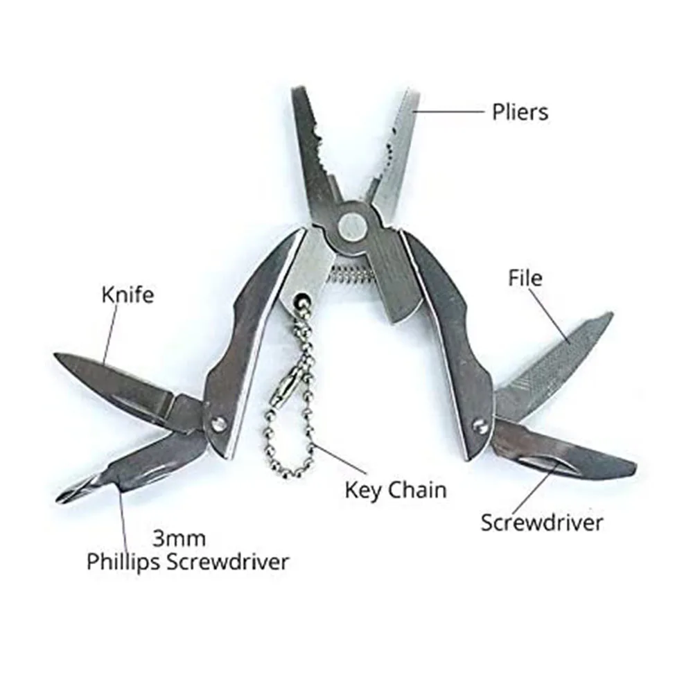 Portable Multifunction Folding Plier Stainless Steel Foldaway Knife Keychain Screwdriver Camping Survival EDC Tools Mini Pliers