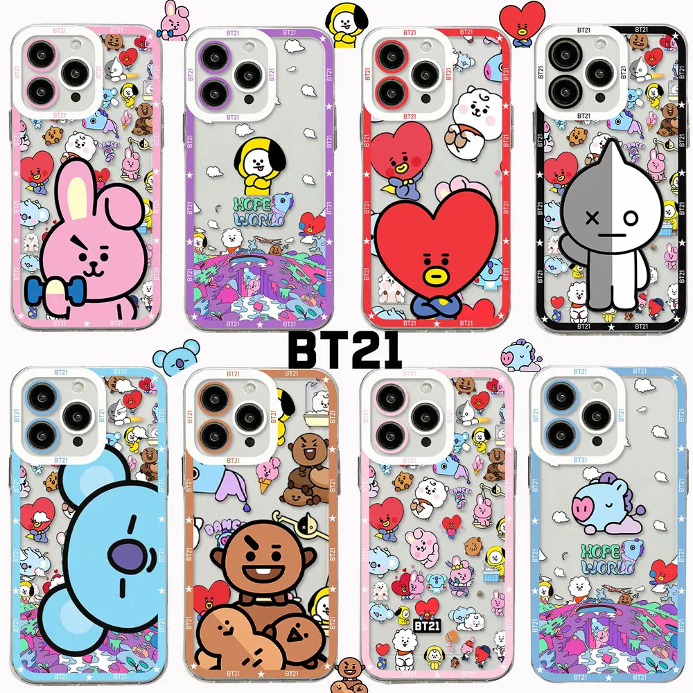 Cartoon Phone Case For iPhone 15 14 13 12 11 Mini Pro Max X XR XSMax 6S 6 7 8 Plus SE20 Transparent B-BT21 Cover