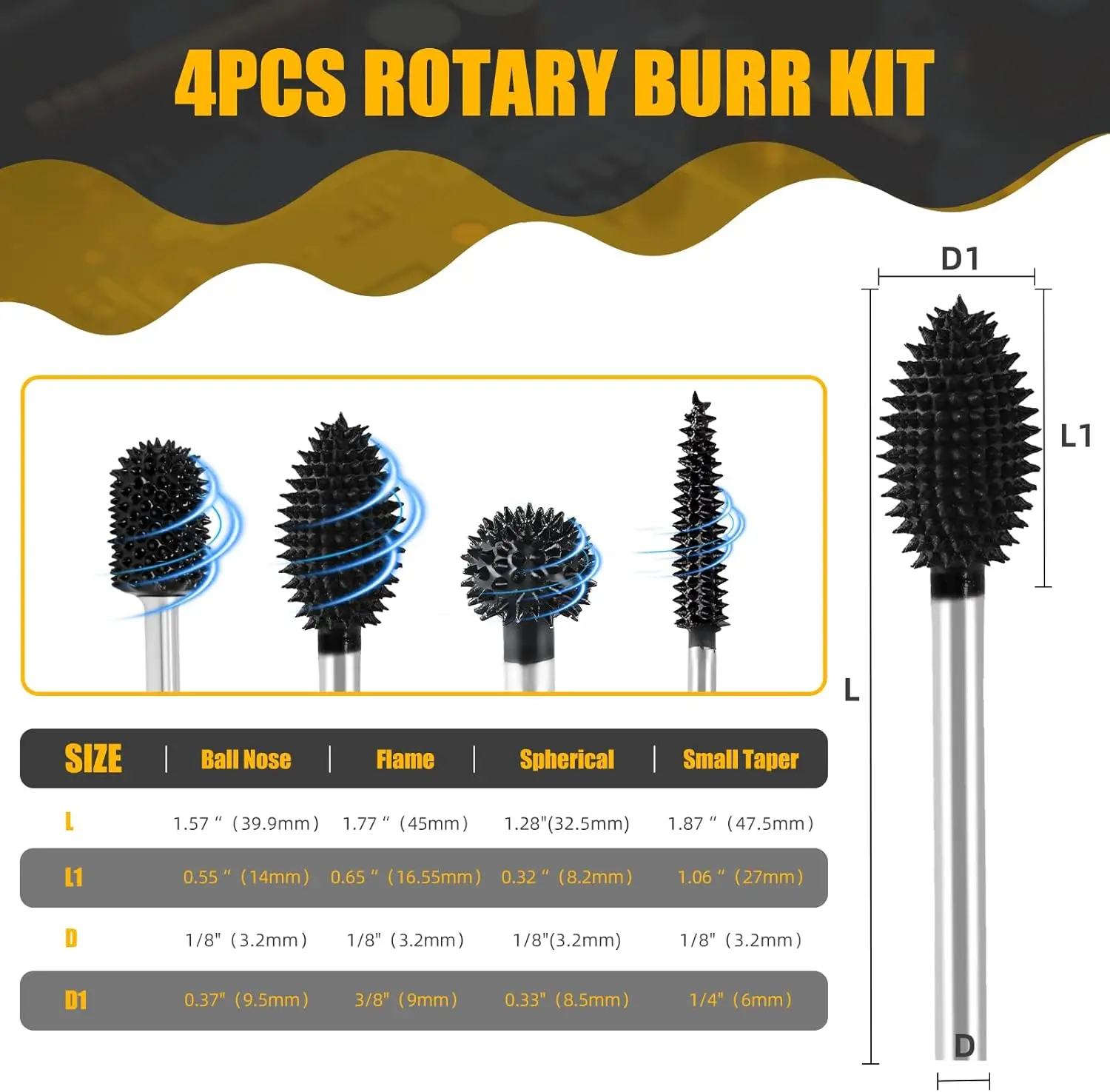 CAELUM Rotary Burrs Set for Dremel Woodworking Accessories Alloy Steel Engraving Carving Bits Set Dremel Tools
