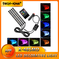 TECH KING 48 LED Car Interior Ambient Foot Light with USB Wireless Remote Music APP Control Auto RGB Atmosphere Decorative Lamp