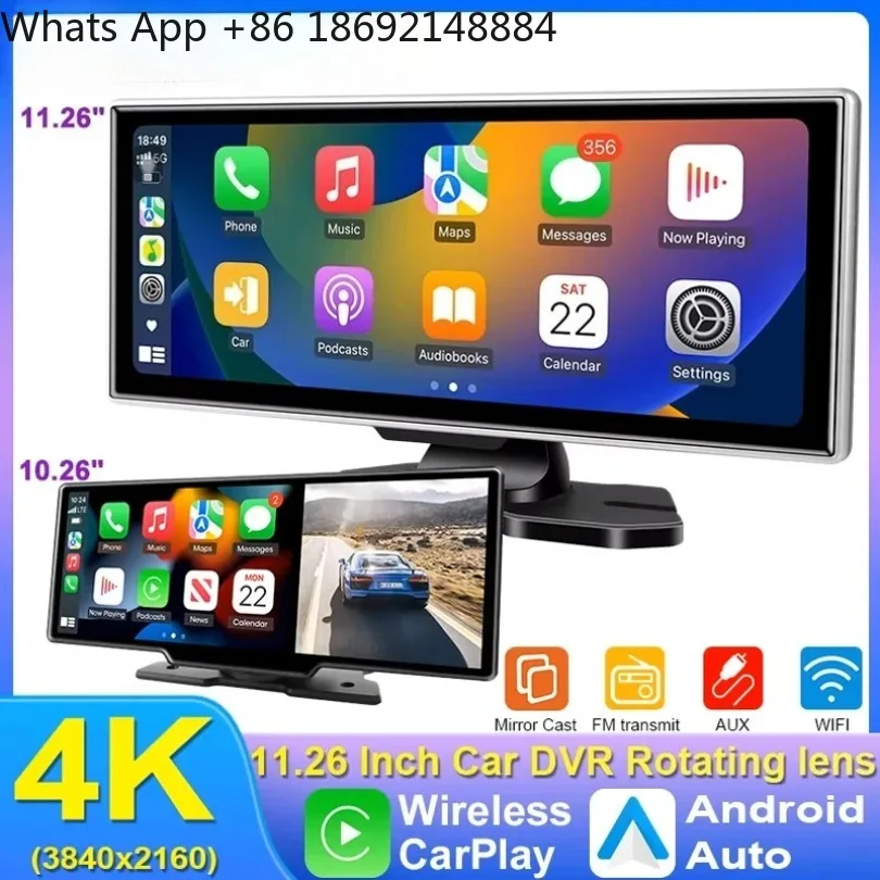 10/11.26 inch Dash Cam 4K Car DVR Wireless Carplay & Android Auto GPS Navigation Video Recorder Dashboard Dual Lens Wifi FM AUX