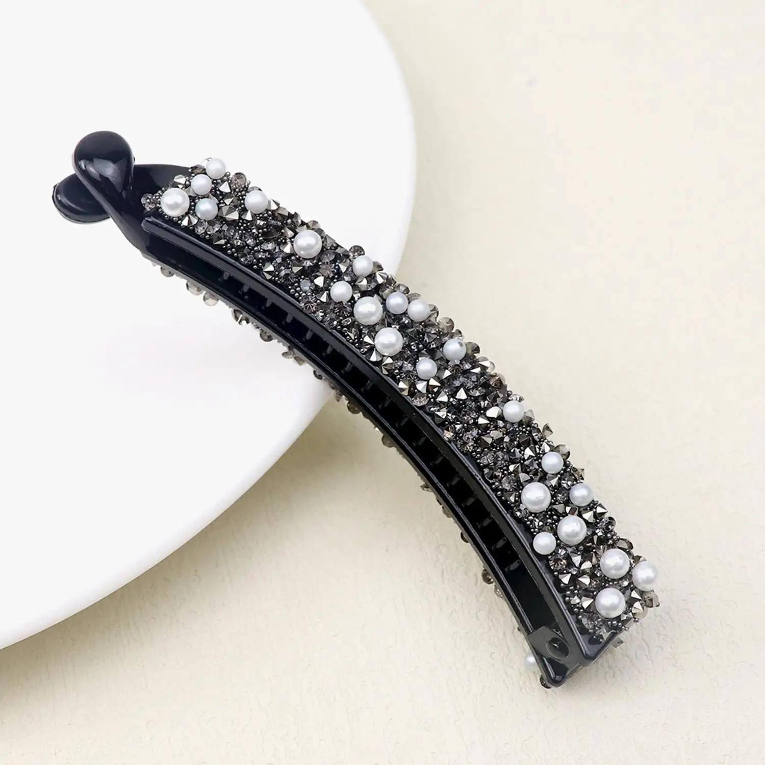 Diamond Pearl Pan Hair Banana Clip women's Light Luxury Full of Diamonds High-end Fashion coda di cavallo Clip Hairpin