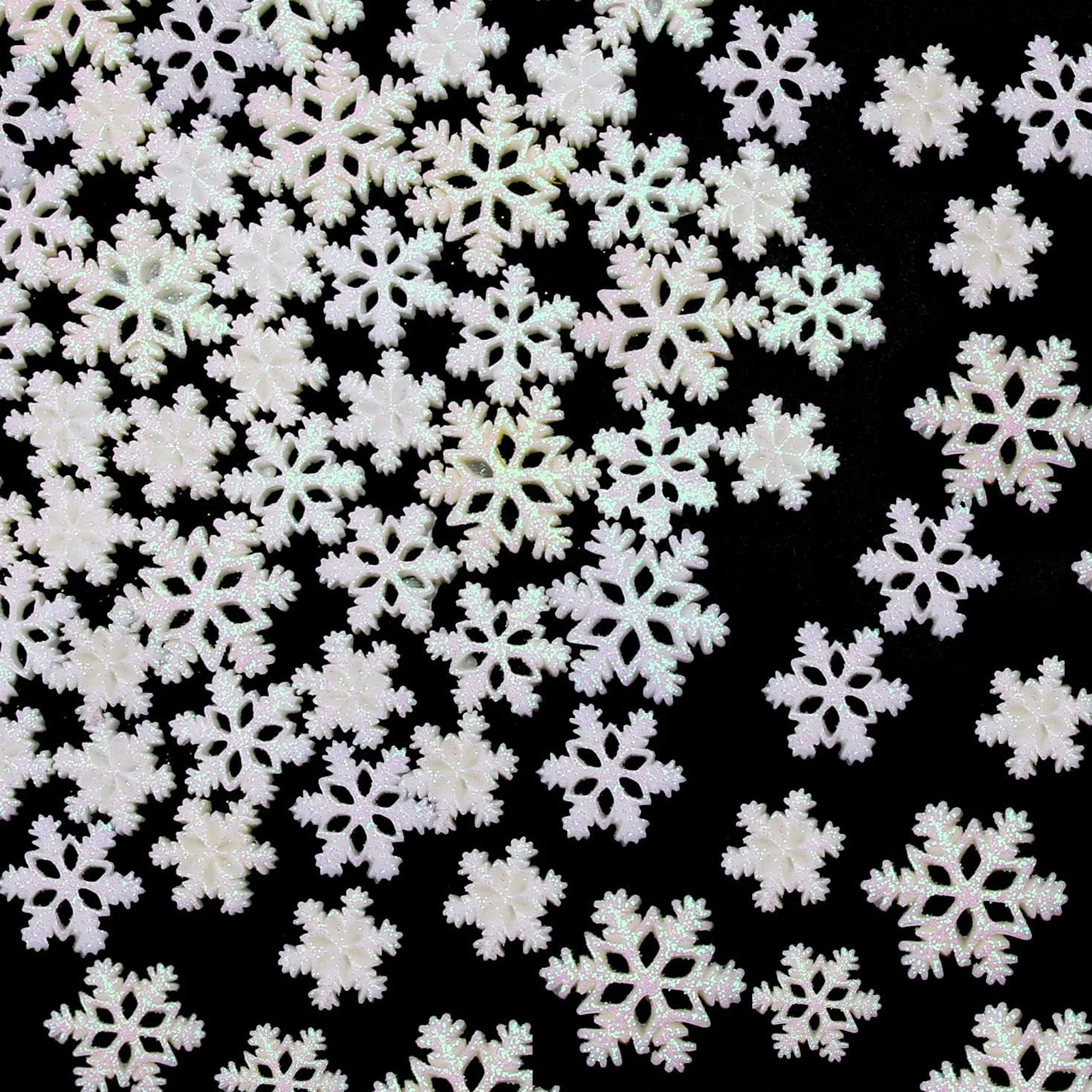 Christmas Craft Embellishment - 60pcs Tiny Resin Glitter Snowflake Decor
