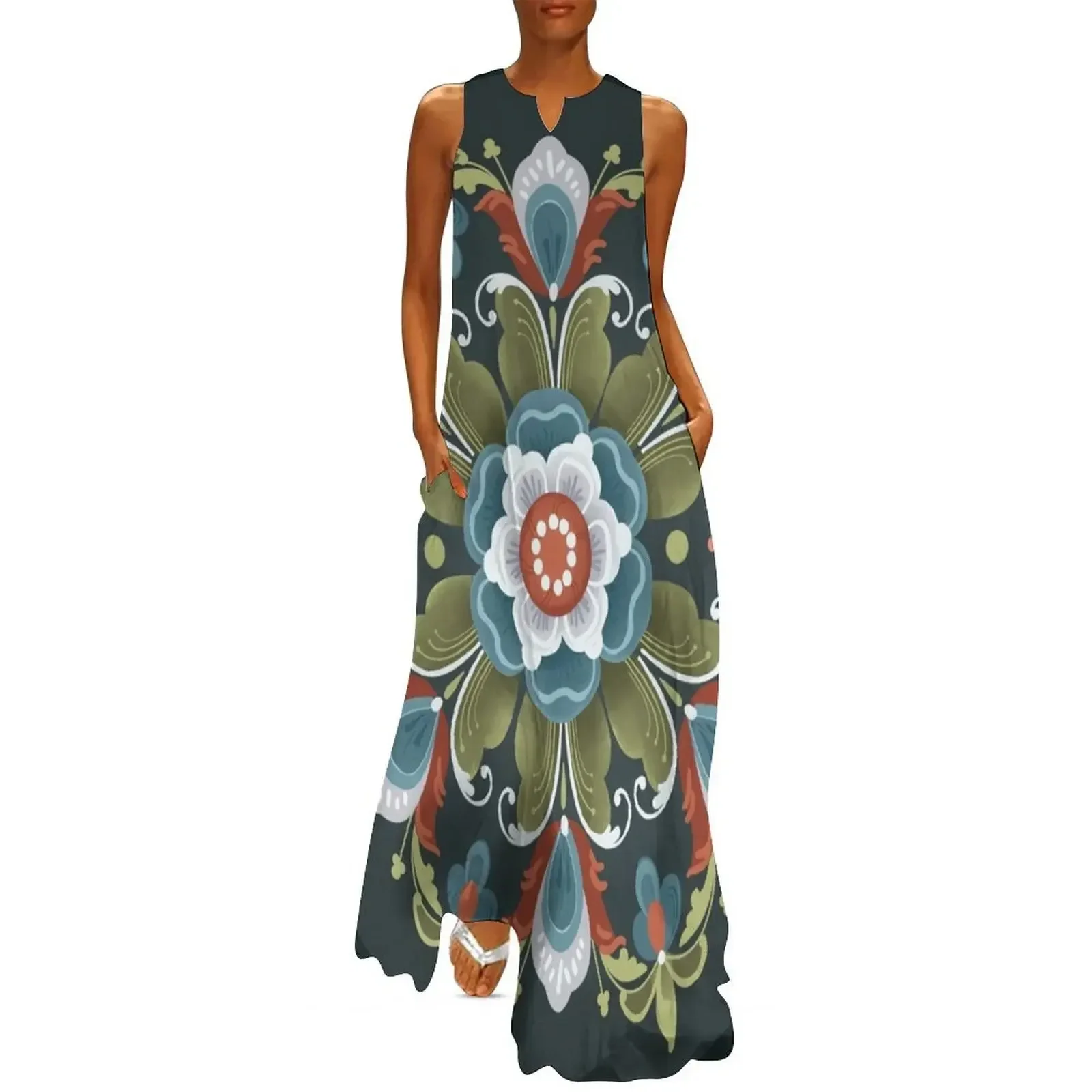 

Norwegian Rosemling on Black Long Dress evening dresses women women's fashion dresses summer woman dress 2025 Dress women