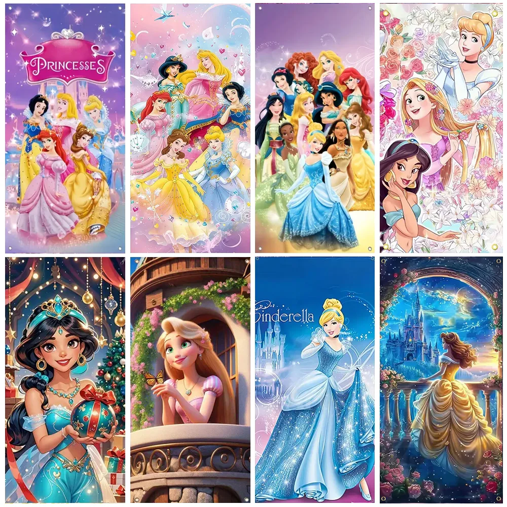 

Disney Princess Theme Backdrop Belle Rapunzel Elsa Door Banner Girl Favor Gifts Birthday Party Decoration Pink BabyShower Supply