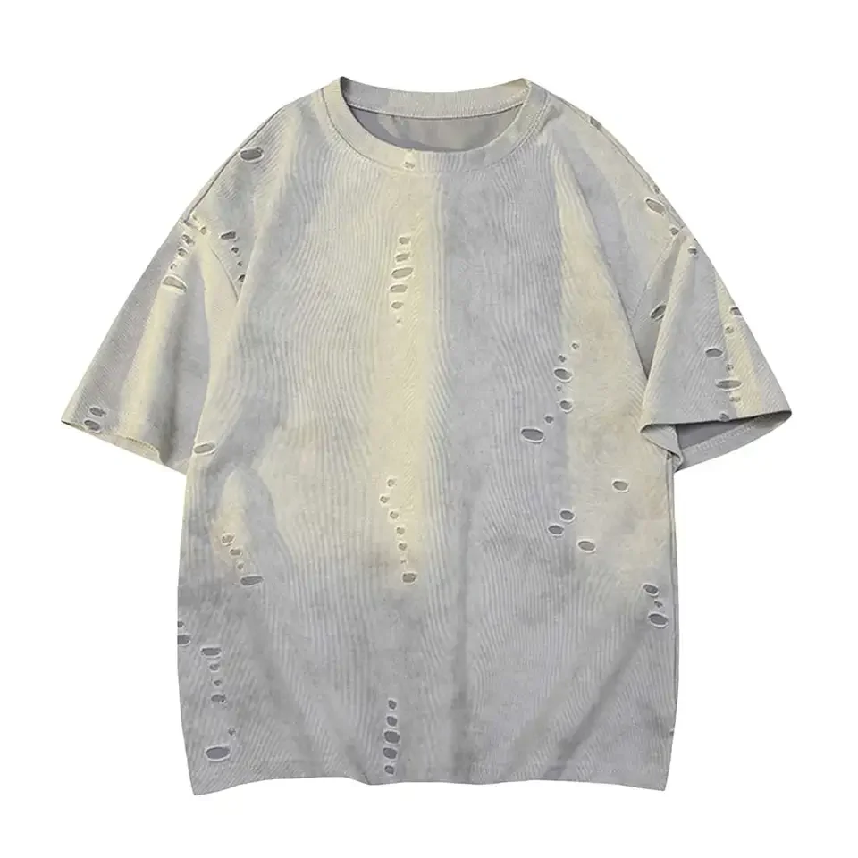 Oversized Ripped Hole T-Shirts For Men Harajuku Short Sleeve T Shirt Streetwear Summer Hop Tees Tops Plus Size M-5XL