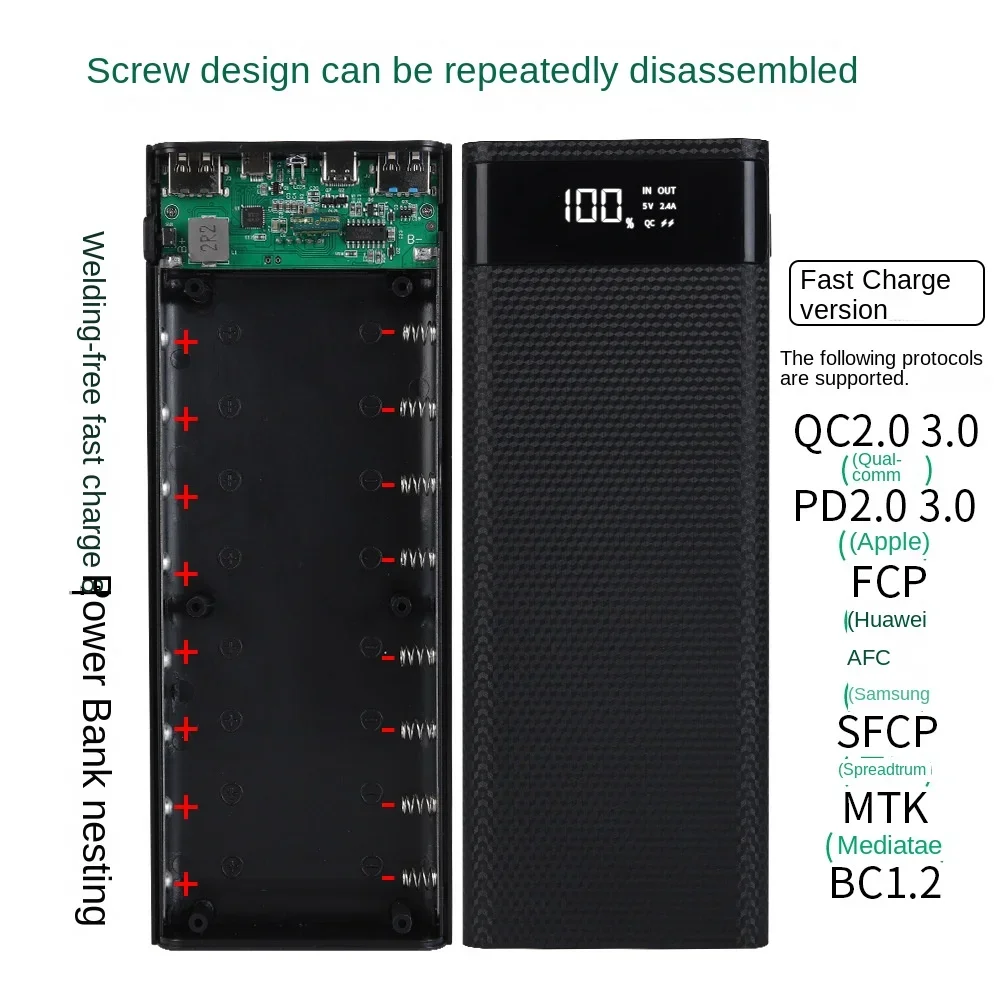 Dual USB Power Bank Shell Micro USB Type C 5V 4.5A DIY 8X18650 Case Battery Charge Storage Box Super Fast Charge without Battery