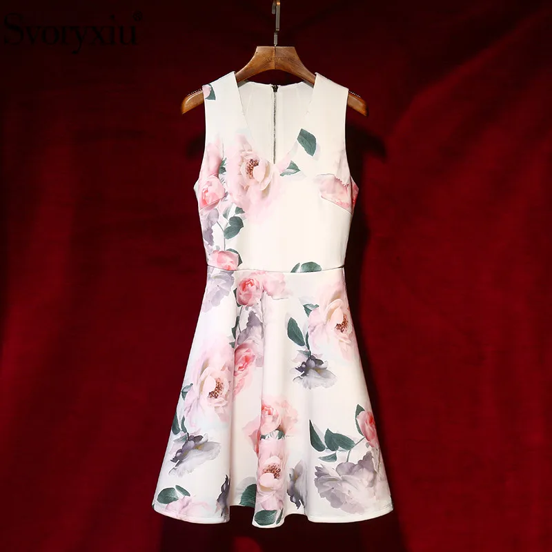 Svoryxiu-Robe courte imprimée à fleurs pour femmes, vêtement de styliste, tenue d'été élégante