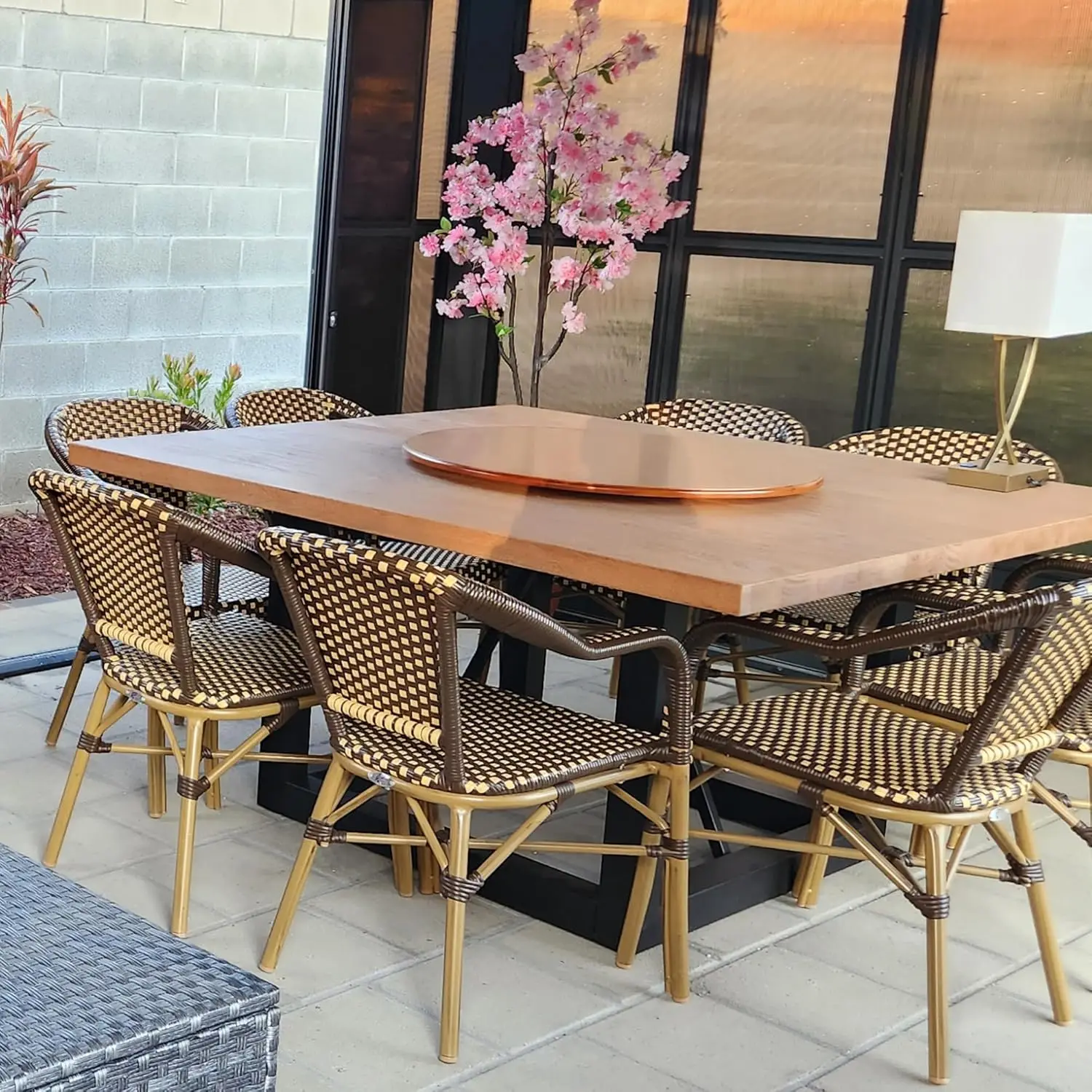 طقم كراسي بيسترو مكون من قطعتين - كراسي بذراعين من الخيزران (طباعة من الخيزران، قهوة) #2