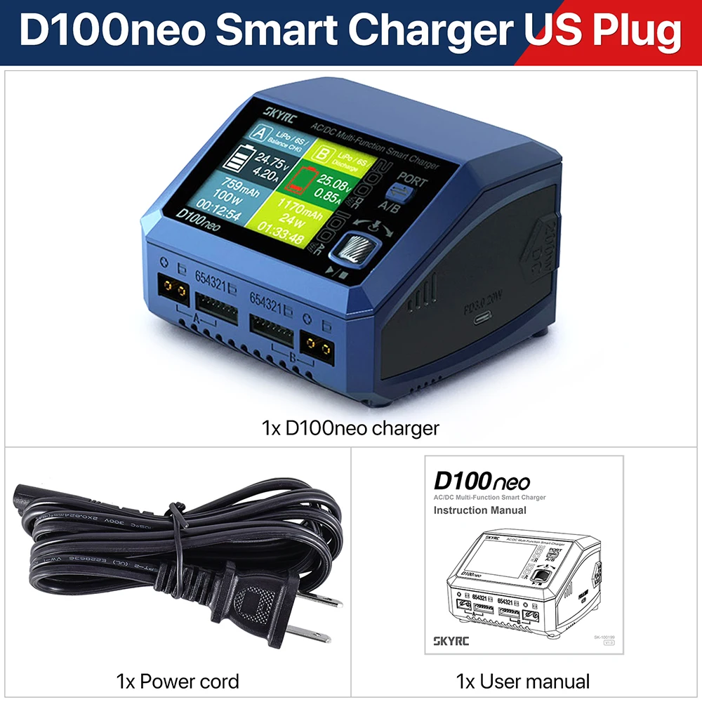 Skyrc D100neo Smart Oplader SK-100199 Ac 100W Dc 200W Smart Lipo Oplader Vervanging Voor D100 V2 Upgrade