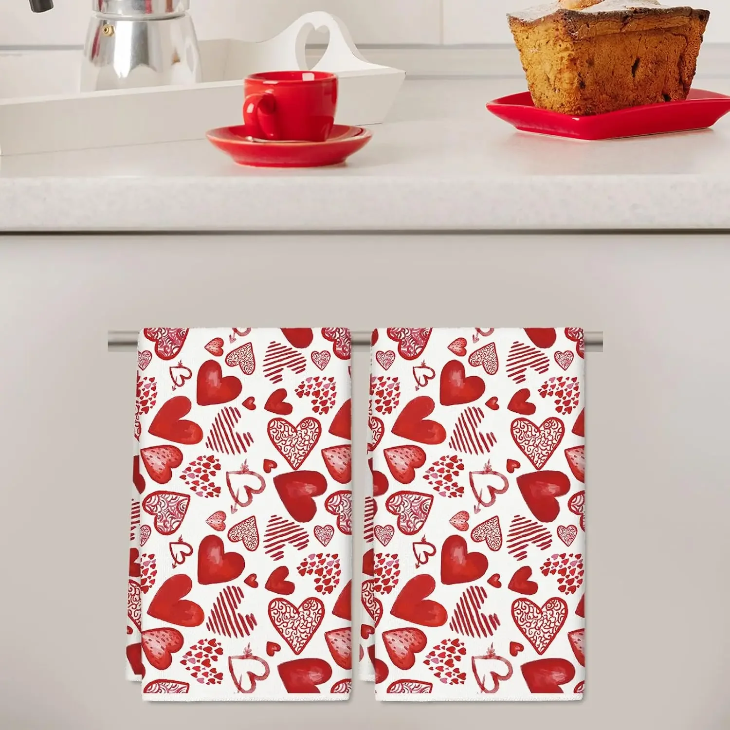 2Pcs, Valentine's Day Heart Bouquet Kitchen Towel 40*60cm Towel Set Super Absorbent Soft Cleaning Cloth Cooking Baking Tea Towel