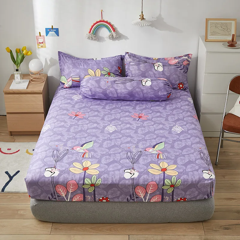 New one-piece Bed Hood Printed Bed Cover With Elastic Student Universal 180X200 200x220 Sheet Cover Double Use Bedding