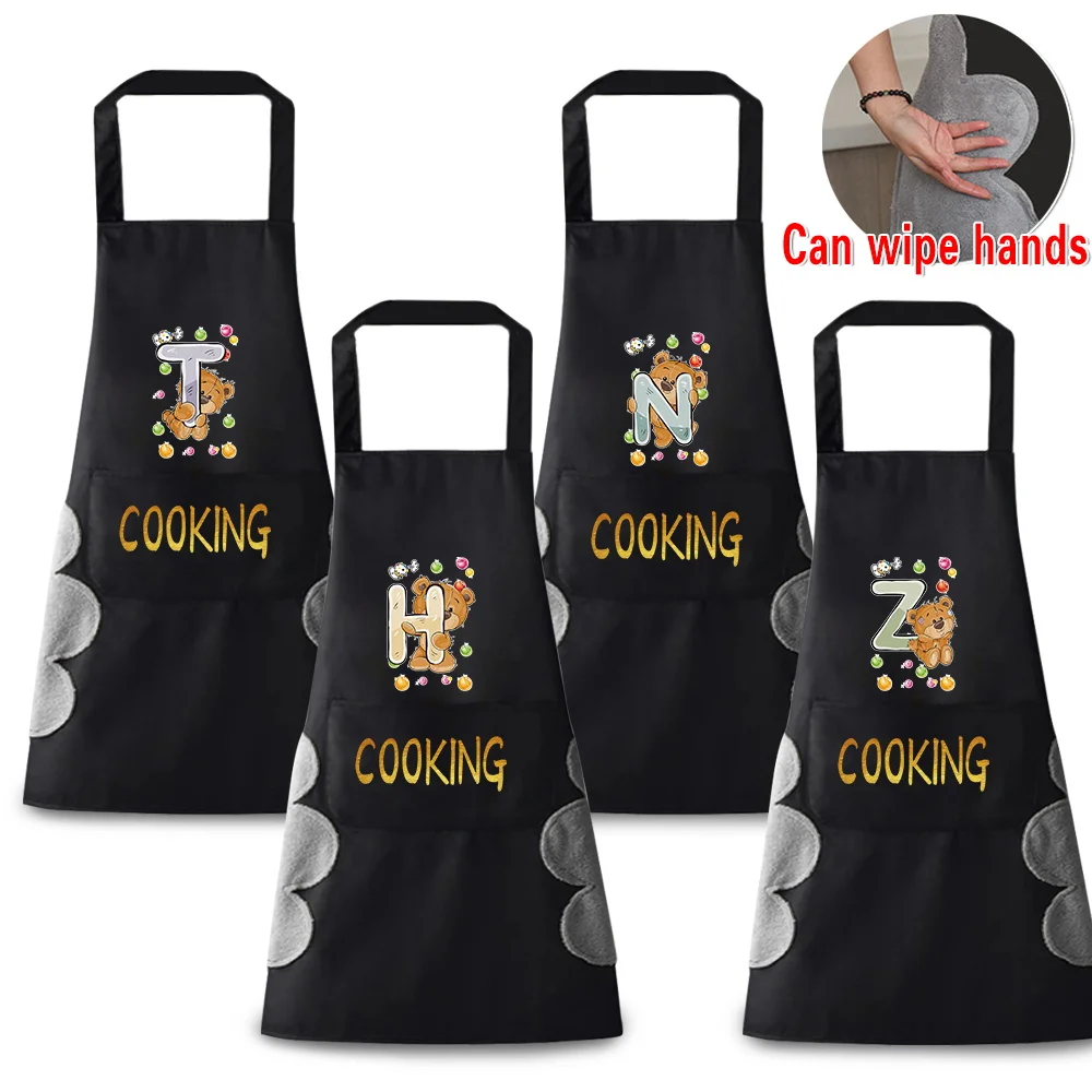 

New Household Kitchen Apron Women Oil-proof Waterproof Apron for Men Bear 26 Letter Series Coffee Work Bib Wipe Hand Overalls