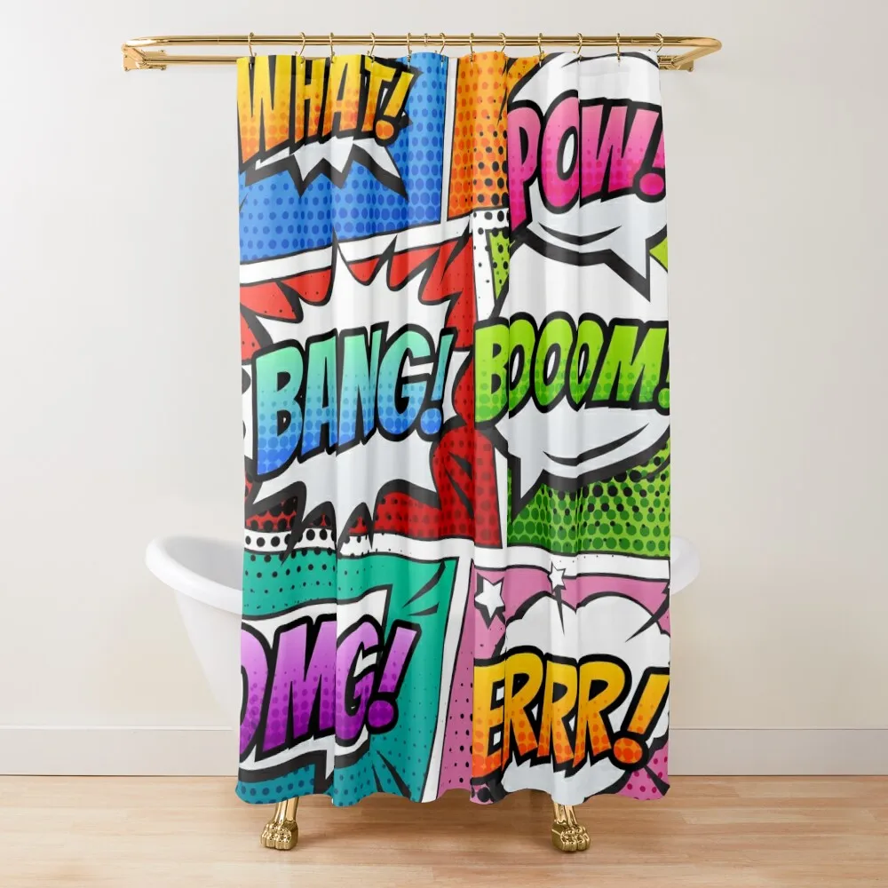 Pop Art Comic Book Panels Shower Curtain Bathroom And Shower Modern Accessory Bathrooms Anti-Mold Waterproof Shower Curtain