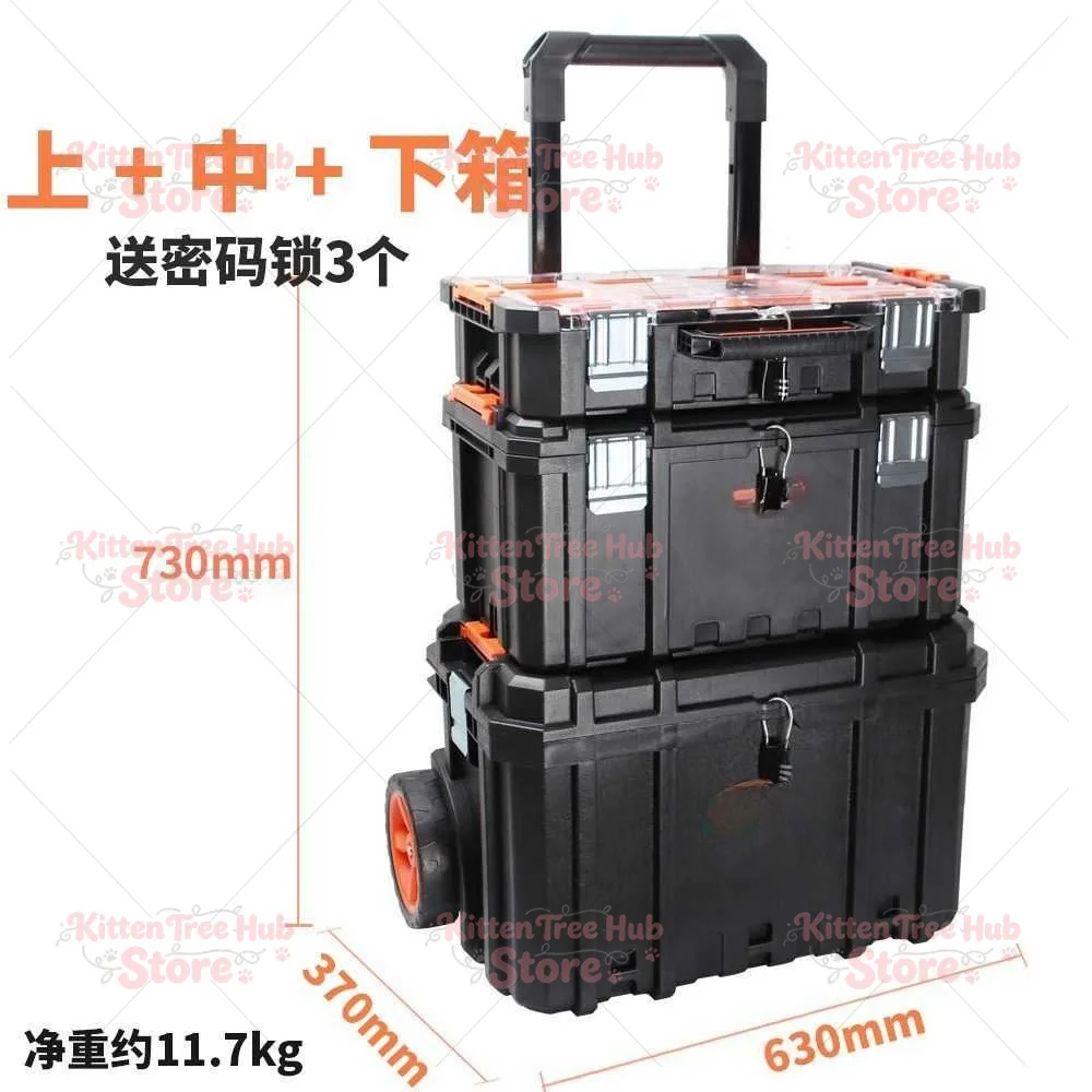 Combined tie rod toolbox stacked three-layer storage box large movable installation toolbox cart with wheels