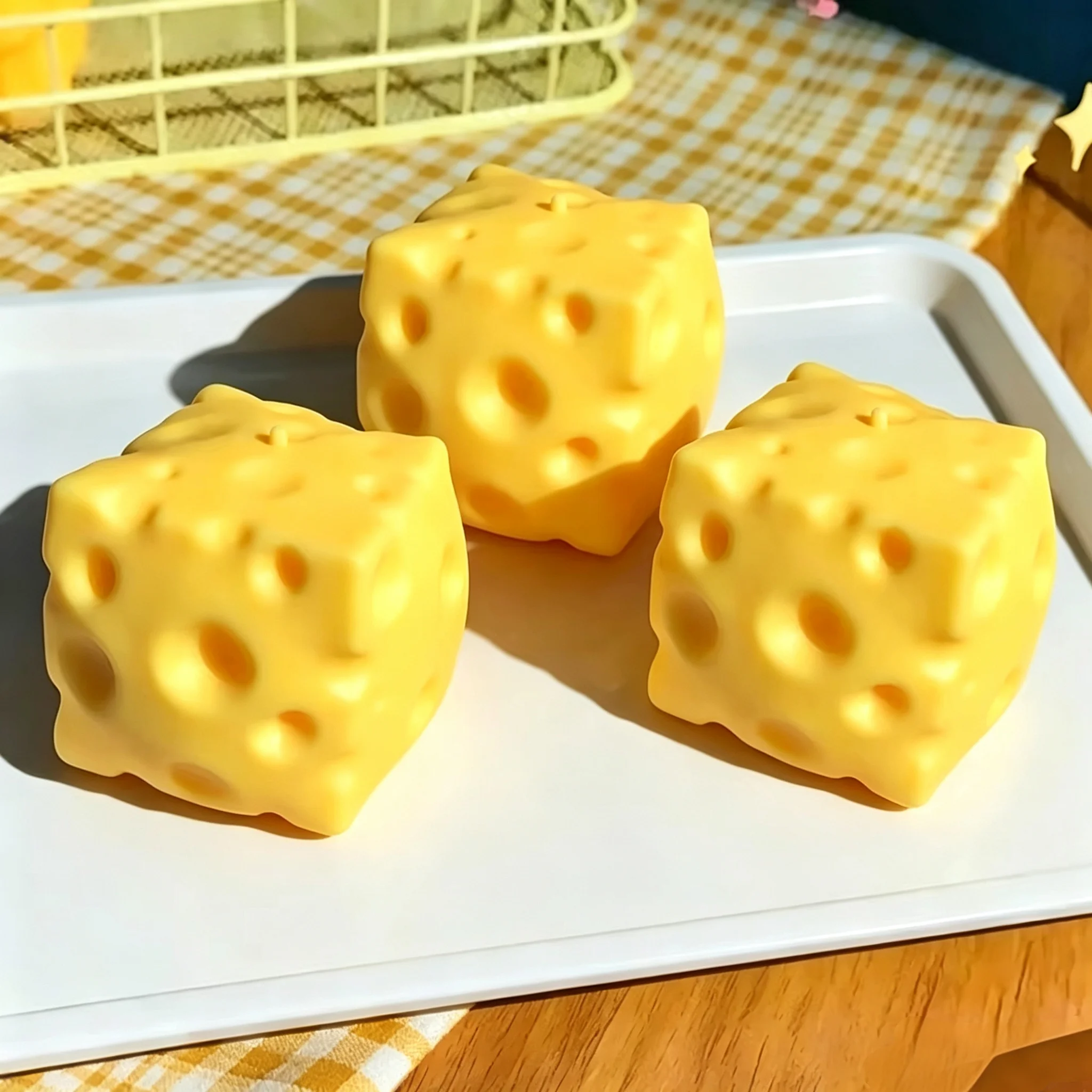 1-3Pcs Squishy Cheese Squeeze Toy Fast Rebound Sensory Fidget Toy Anti‑Stress Anxiety Relief Toy Fun Party Favor Gift for Adults
