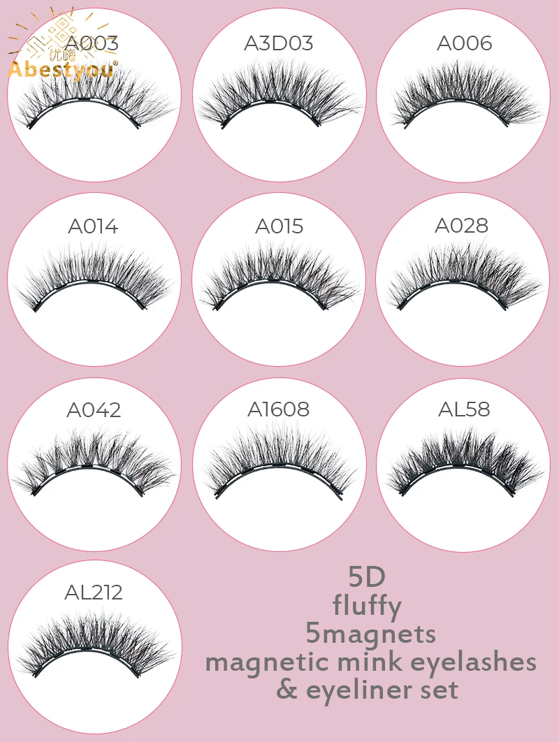 Abestyou 3pairs 5d Fluffy Magnetic Fake Mink Eyelashes Cilios Magneticos  Aplicador Delineador Kit Rehaussement Cil Lash Package