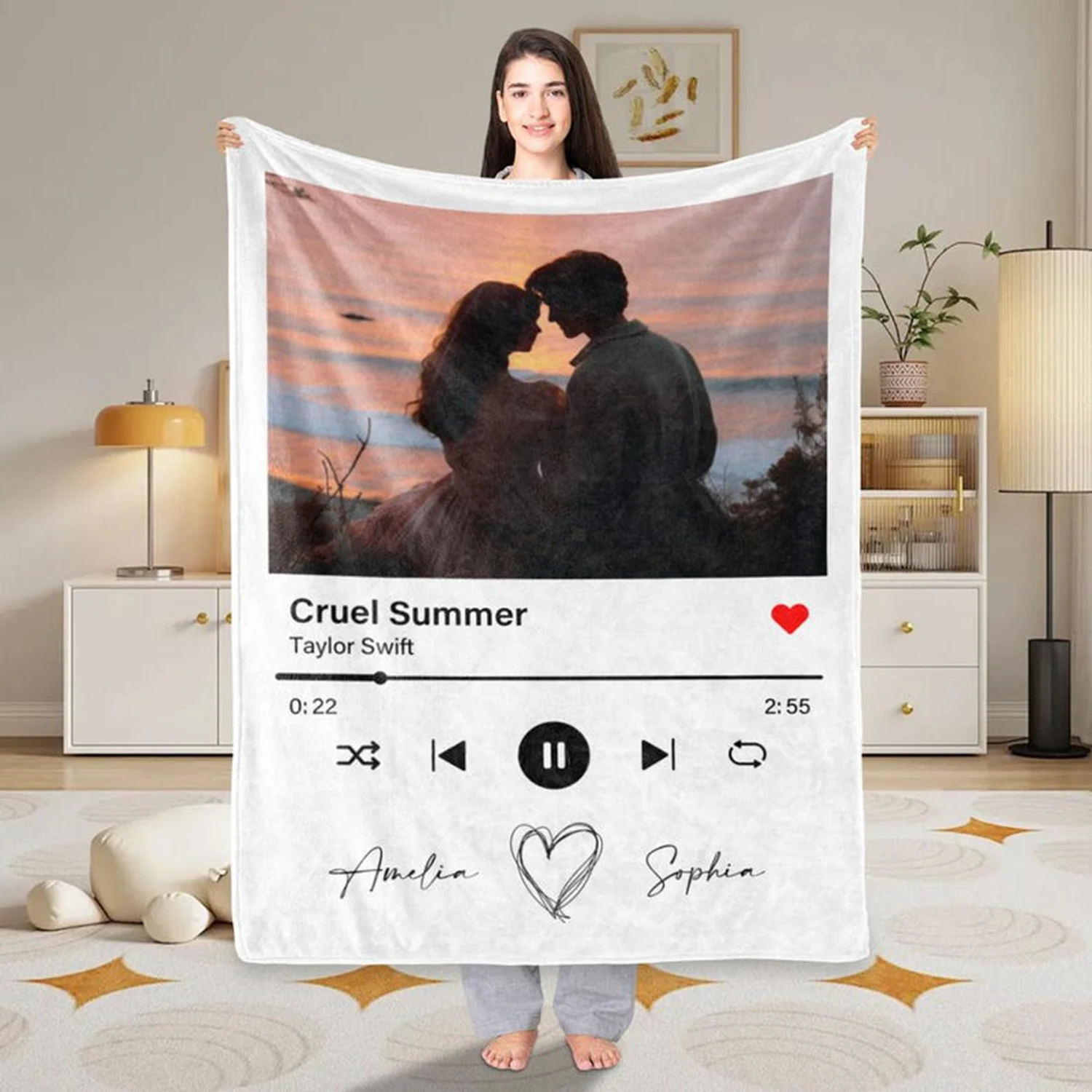 Personalized Photo & Song Blanket, Custom Minky Blanket, Couples Gift