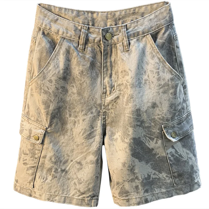 2024Summer New Desert Camouflage Denim Shorts Men's Loose Cargo Fifth Pants Casual Trend High-End Pirate Shorts