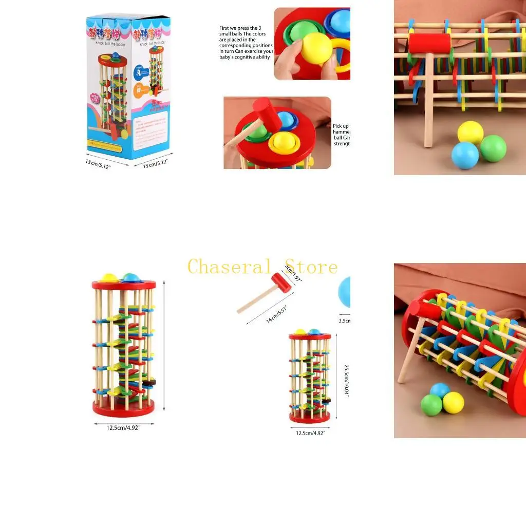 E7CE Houten Bal Drop Hameren Speelgoed Kleurrijke Ladder Hamer Klop Vroege Educatief Klassieke Stampende Trap Speelgoed voor