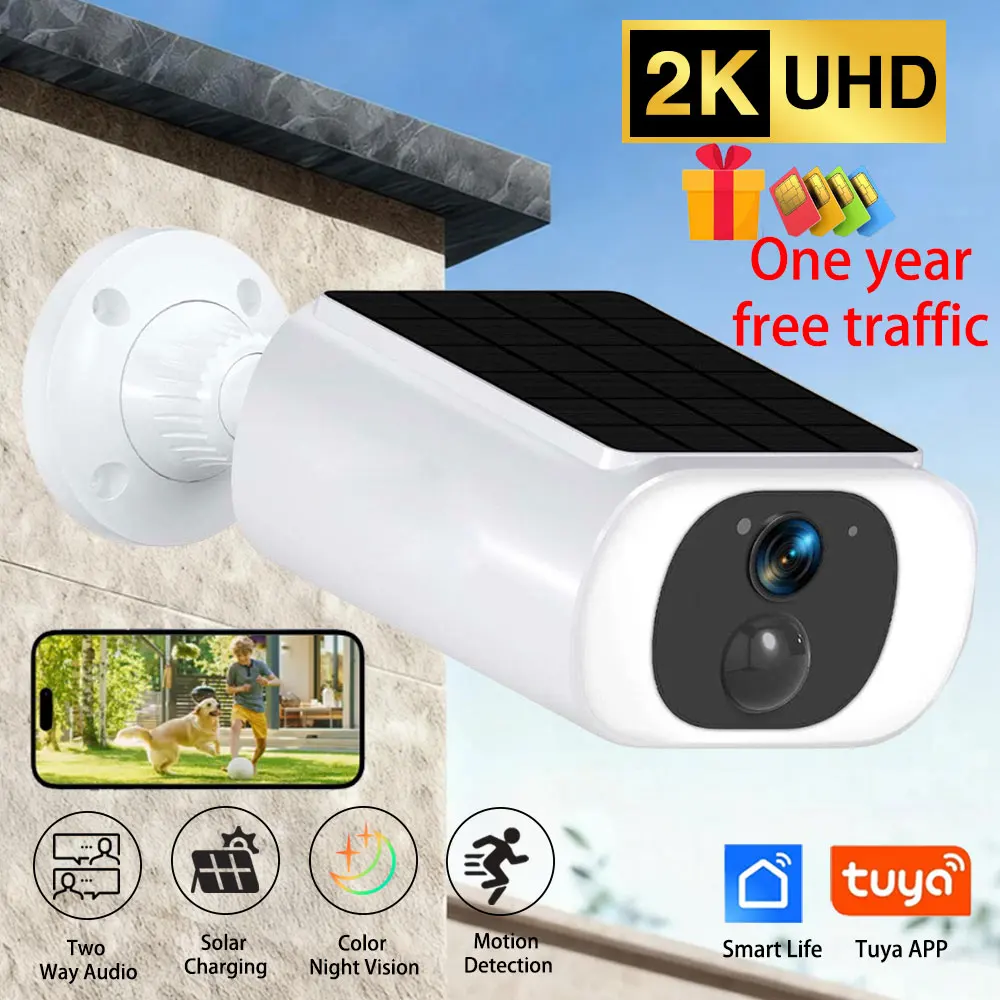 

2K Outdoor Solar Camera 4G One Year Of Data Ultra Standby AI PIR Motion Surveillance Color Night Vision Battery Cam