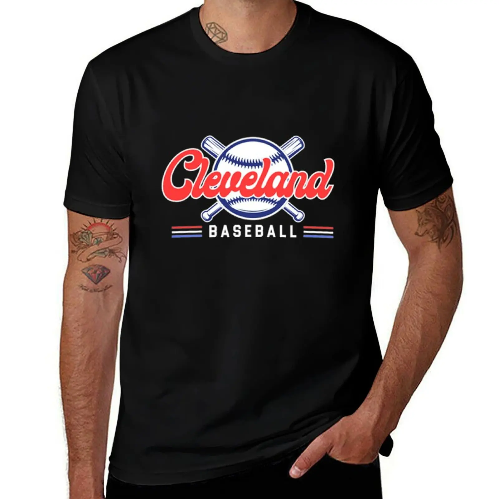 Cleveland Baseball red and blue T-Shirt Breathable Basic Cotton T-Shirt