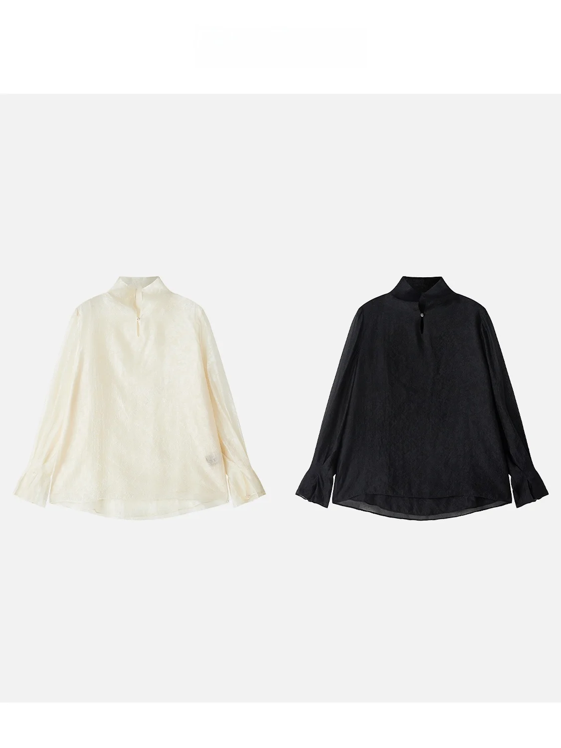 

JINGJING2026 New Acetate Silk High Collar irt Translucent Lightweight Textured Simple Design Chinese Sle Women's Top