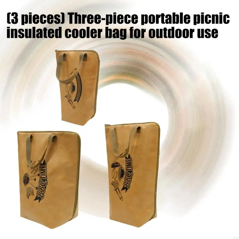 3 Pieces Portable Thermal Lunch Toted Set For Camping And Family Outings JOMD