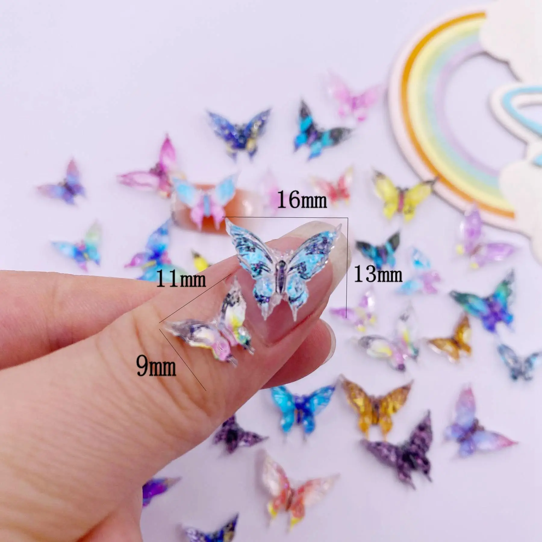 30pcs Resin Colorful Kawaii Crystal Butterfly Gem Flatback Rhinestone Figurines Scrapbook Wedding Applique Nail Art Decor Crafts