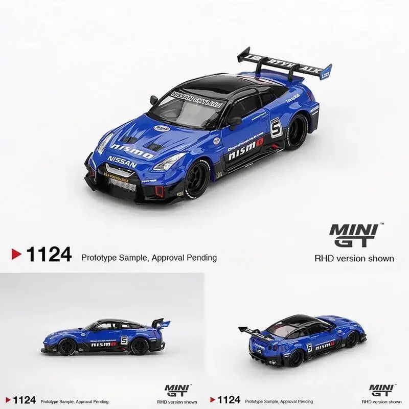 

Предпродажа MINIGT 1124 1:64 LBWK LB Silhouette WORKS GT NISSAN 35 GT RR Ver.2, синяя литая под давлением модель автомобиля, коллекция игрушек