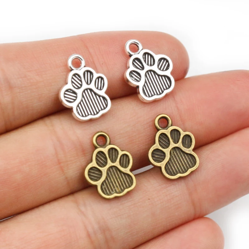 40pcs 15x11mm Antique Silver Plated Bronze Cat Or Dog Footprint Handmade Charms Pendant DIY Jewelry Making Accessories