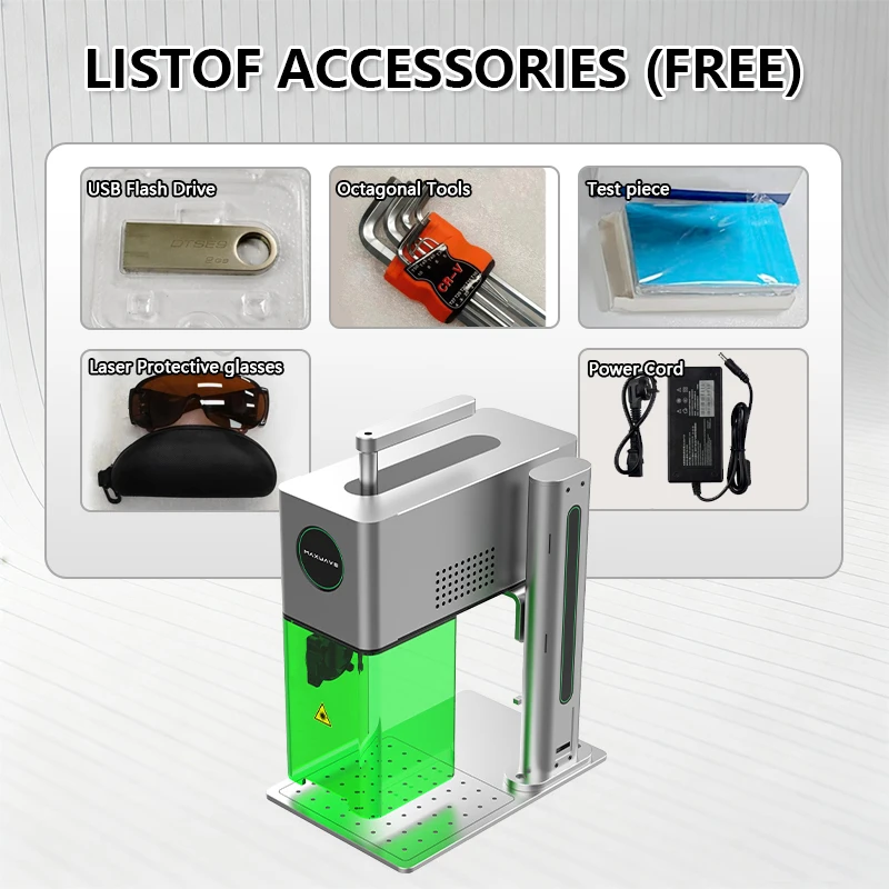 Handheld Desktop 2-in-1 Laser Engraver Machine Dual Light 2W Red 10W Blue for Stainless Steel Aluminum Plastic Carving