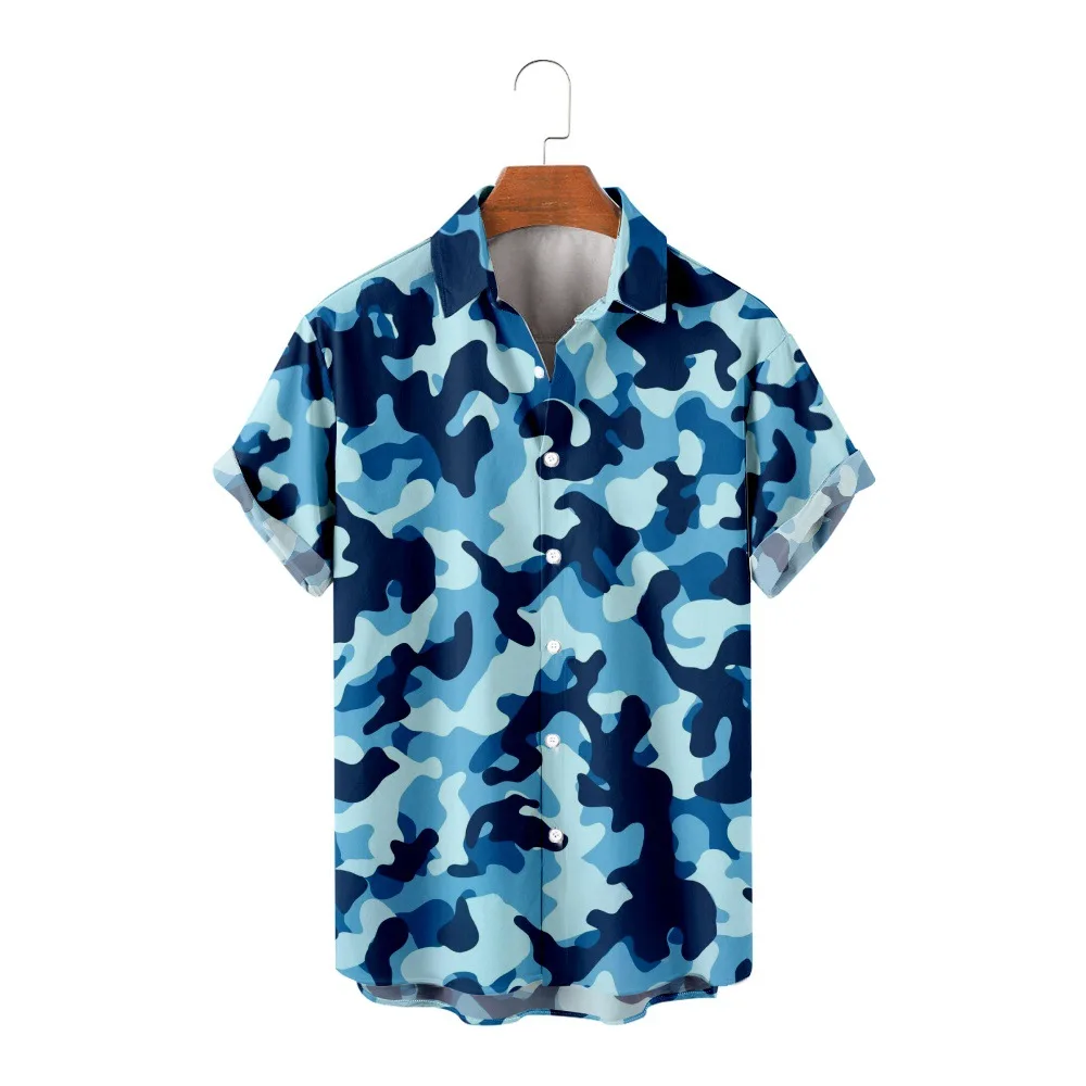 Fashion Camouflage Printed Plus Size Men's Loose Short Sleeve Turn-Down Collar Shirt  Shirts for Men Clothes