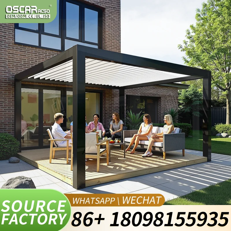 Customized Easy Assemble Aluminium Gazebo with Louvered Roof for Patio Garden Ideal for Family Parties Outdoor Gatherings and Re