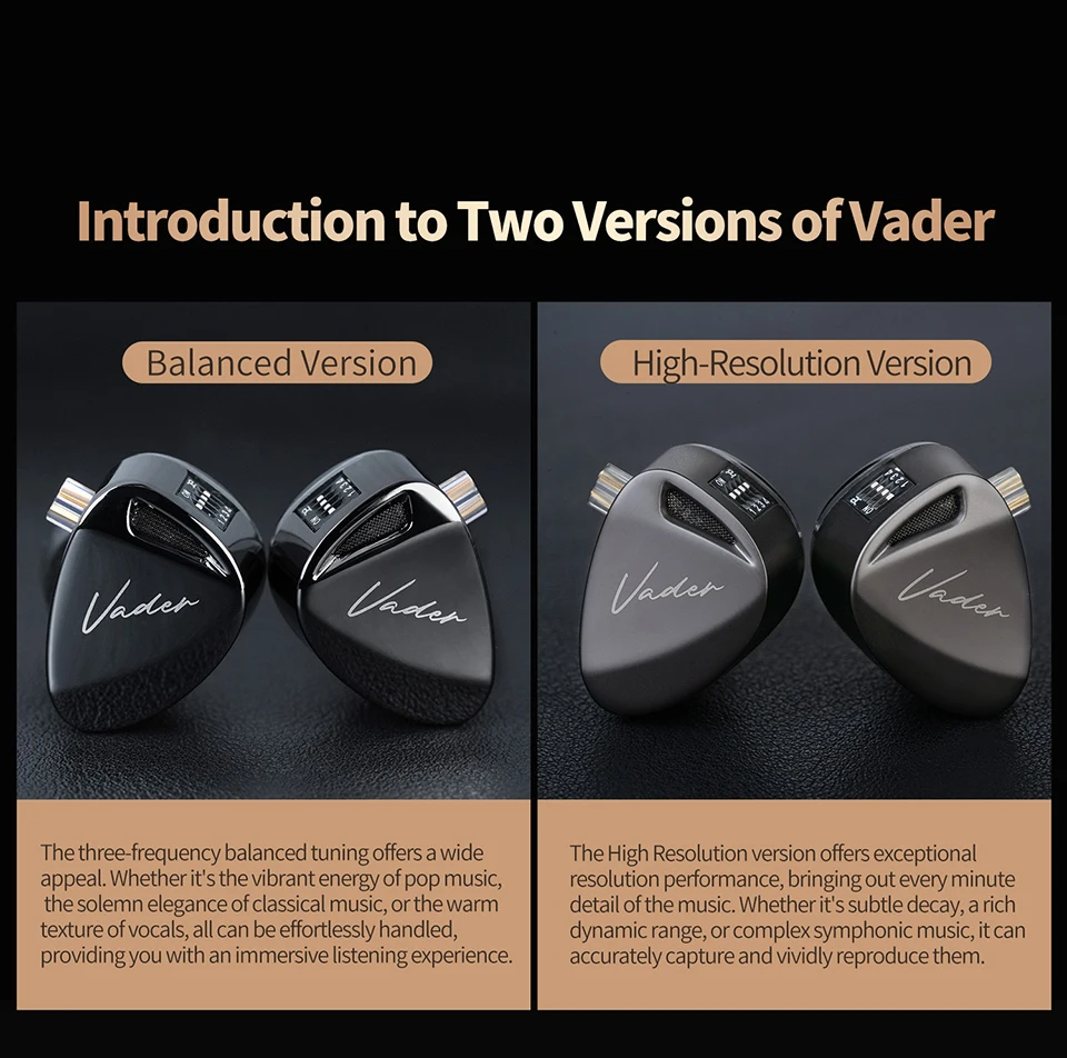KZ Vader 3 Dynamic Driver IEM In-Ear Monitor Triple 8mm DD Crossover 4-Level Tuning Switch 0.75mm 2-Pin Cable 3.5mm HiFi