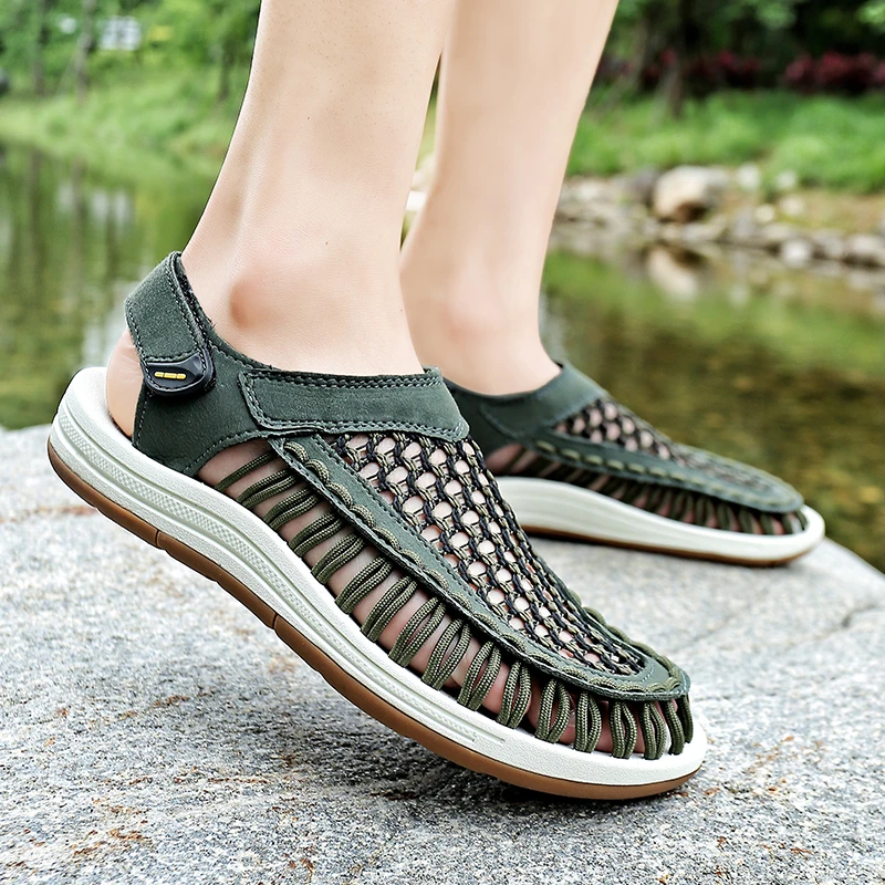 Men's Handmade Woven Beach Sandals New Summer Outdoor Casual Comfortable Hollow Out Walking Driving Shoes Plus Size 47