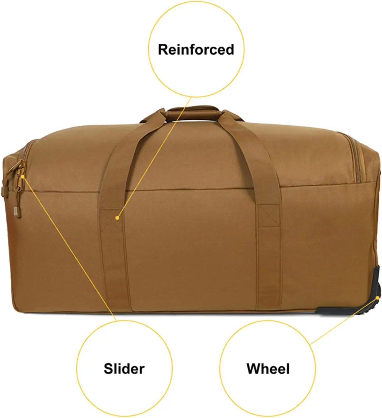 Extra Large Rolling Duffel Bag Heavy Duty Deployment Bag Wheeled Travel Suitcase Portable Storage Bag With Wheels Multi Pocket Military Style Outdoor Gear Organizer Luggage Coyote
