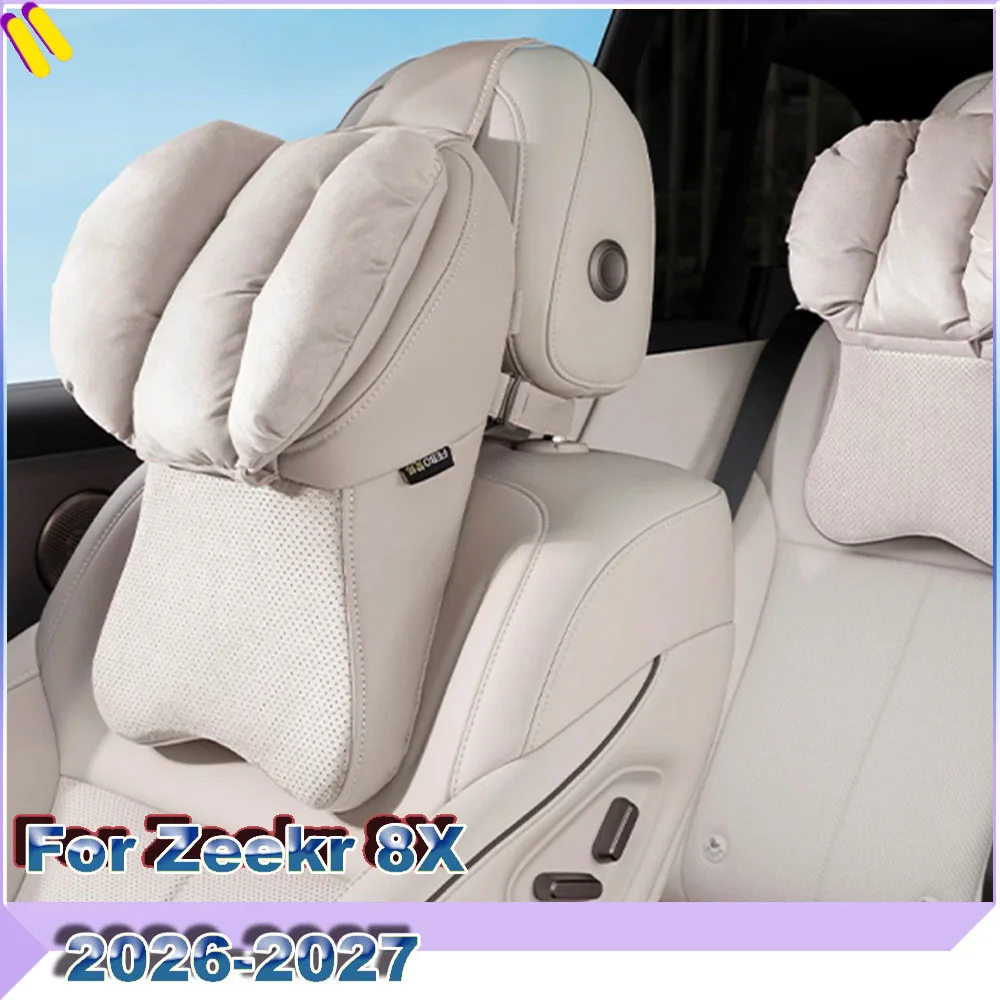For Zeekr 8X 2026-2027 7X 9X Suede Memory Foam Neck Pillow 5-Point Support Adjustable Auto Seat Neck Cushion