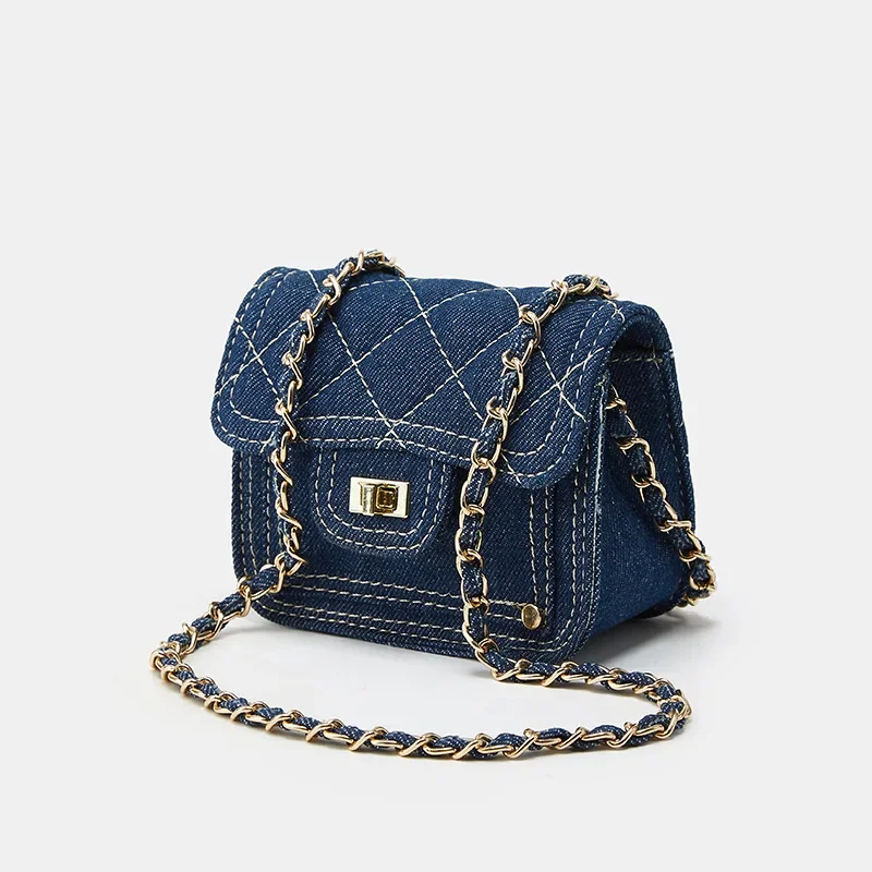 Mini sac en denim lavé pour rouge à lèvres pour femme, poche à rabat, sac à bandoulière initié avec JOStrap