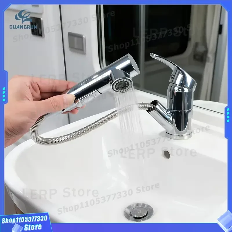 Luxury Stainless Steel Pull Out Faucet Hot Cold Water Mixer Foldable Kitchen Tap for RV Marine Boat Interior Accessories